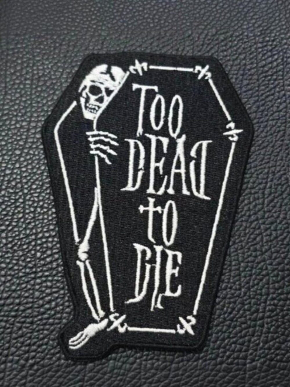 Killstar Too Dead Patch Gothic Occult Coffin Skeleton Text Embroidered Accessory